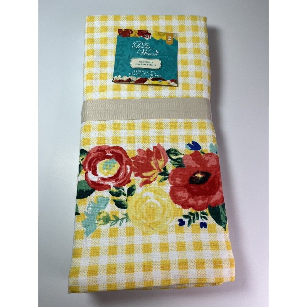 Set Of 2 The Pioneer Woman Kitchen Towel Delaney Gingham 18" x 28" 100% Cotton